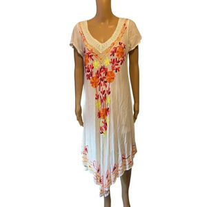 Exist Muumuu White Floral Embroidery BOHO Midi Dress FreeSize Cottagecore Casual